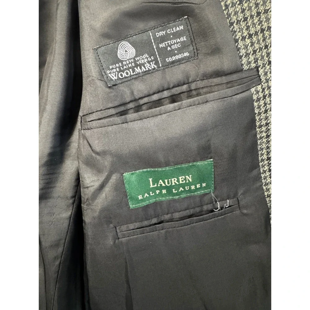 Lauren Ralph Lauren Mens 46R Lambswool Houndstooth Blazer Sport Coat Black Brown